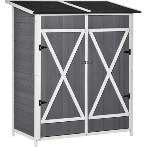 Gartenschrank mit 2 Türen aus Holz in Grau und Weiß mit Bitumendach 139 x 75 x 160 cm (1/5)
