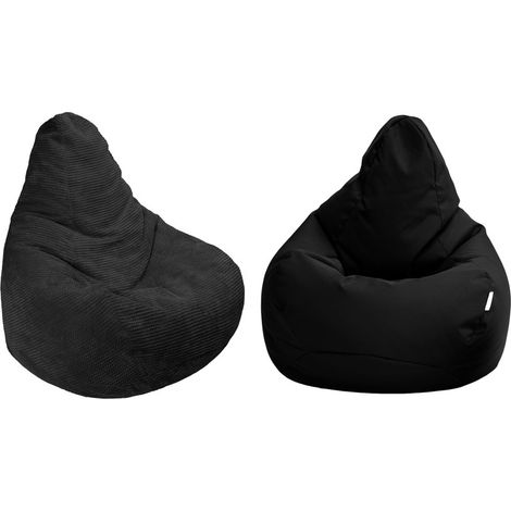 Loft 25 - Poltrona a sacco da gioco per soggiorno, due poltrone a sacco con schienale alto per adulti, poltrona a sacco reclinabile con imbottitura in palline di polistirolo - Nero (1/5)