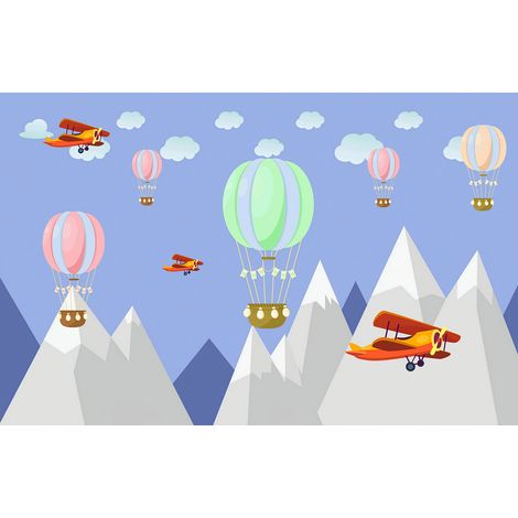 Papier peint panoramique Enfants - Montgolfières - 195 cm x 125 cm (1/2)