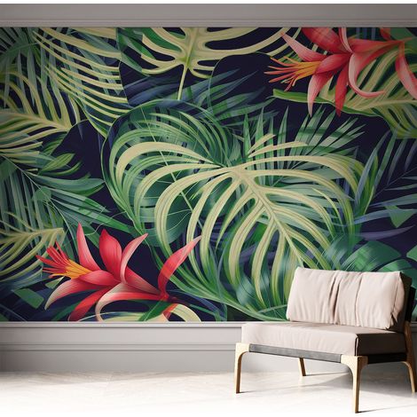 Papier peint autocollant adhésif décoratif avec motifs pour salon et chambre a motif Plantes exotiques 312x219 cm (1/5)