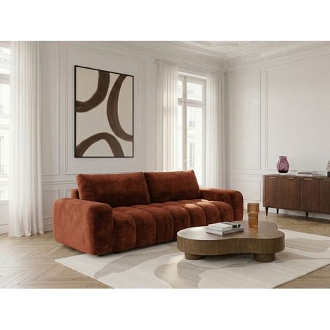 BOBOCHIC - Canapé droit convertible 3 places JULES tissu lisse Orange (1/5)