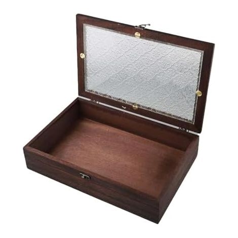 Retro Aufbewahrungsbox aus Massivholz mit Begonienglas-Design für Schmuck und Kosmetik, handgefertigt, für Büro und Kommodendekoration, Vintage-Stil (L) (1/5)
