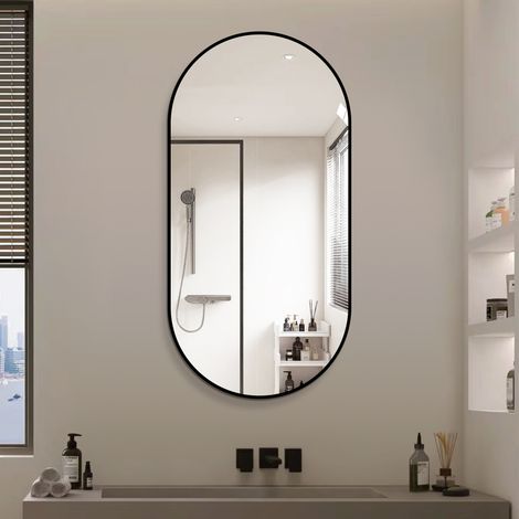 Cadre aluminium noir et miroir HD, pour habiller vos murs, miroir arche 60x120 cm pour salle de bain ou entrée (1/5)