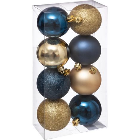 Déco de sapin Lot de 8 Boules de Noël D 7 cm - Bleu et Or - Feeric Christmas