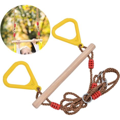 Barra oscillante, robusta barra trapezio in legno per bambini, anello per barra oscillante, barra trapezio ad alta resistenza per giardino e cortile A (1/4)