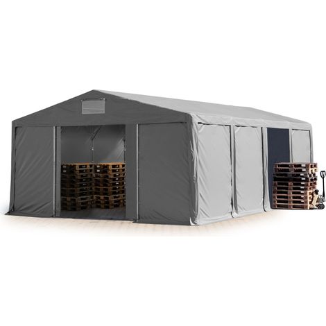 TOOLPORT Carpa almacén 8x8 m carpa industrial 3m de altura lateral PVC 850 N gris 100% impermeable con puerta corrediza (1/5)
