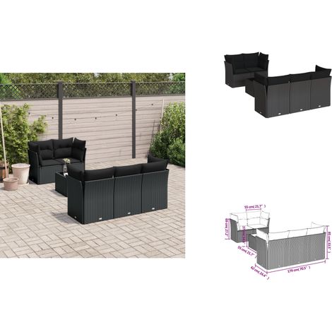 Salon de jardin 6 pcs avec coussins noir résine tressée - Ensemble Salon De Jardin - Mobilier De Jardin - Salon D'extérieur - Résine Tressée - Rotin Synthétique (1/3)