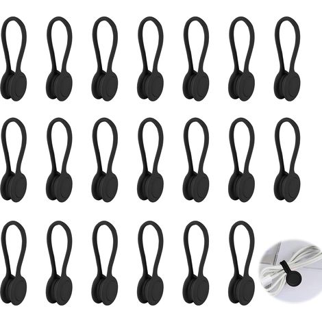20 Pièces Attaches Câbles Magnétiques Organisateur Clips en Silicone Noir Réutilisables avec Fermeture Magnétique Enrouleurs de Câbles USB Compacts Doux Gestionnaire pour Bureau Maison et École (1/5)