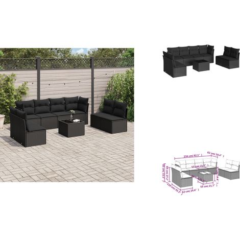 9-tlg. Garten-Sofagarnitur mit Kissen Schwarz Poly Rattan - Gartenmöbel Set - PE-Rattan Möbel - Outdoor Sofa - Esstisch - Lounge Set (1/3)