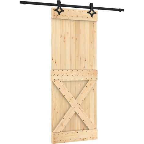 Schiebetür Natürlich und Schwarz 80 x 210 cm Massivkiefer vidaXL