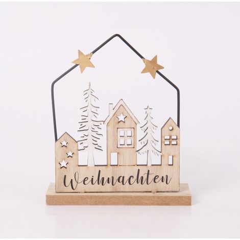 Dekoaufsteller Haus Weihnachten Holz 15 x 13 cm natur Weihnachtscharaktere