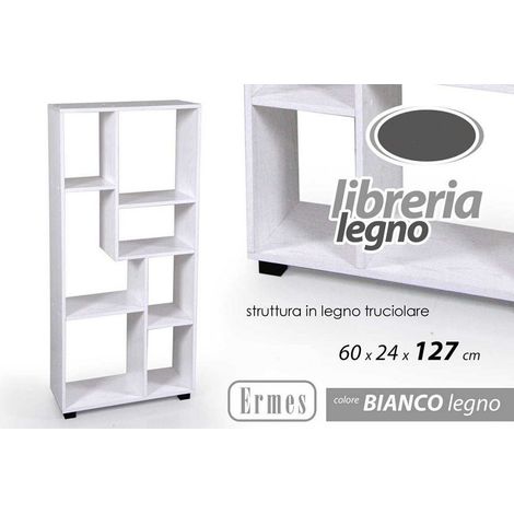Kaela - Libreria H127x60x24 Cm Ripiani In Legno Bianco Striato Mobile Scaffale 750892 - (1/2)