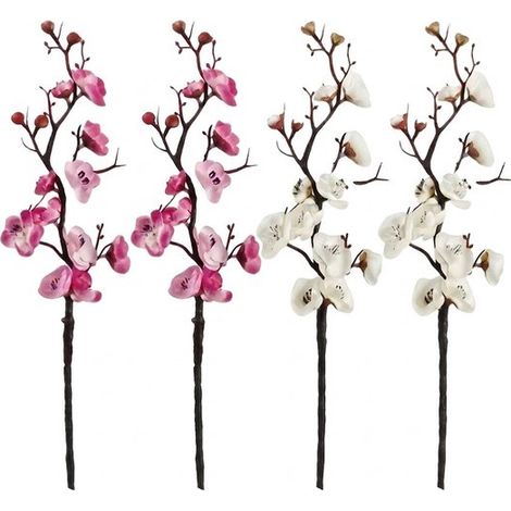 Branches artificielles de prunier roses et blanches - idéales pour décorer le salon, le bureau et la table de mariage - branches décoratives pour vases et compositions florales - lot de 4 (1/5)