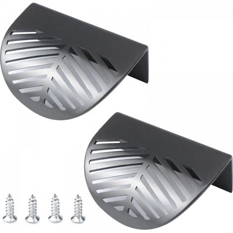 Poignées de meuble à bords arrondis, poignées de meuble à feuilles creuses, quincaillerie pour meuble avec vis de montage, gris (lot de 2) (1/5)