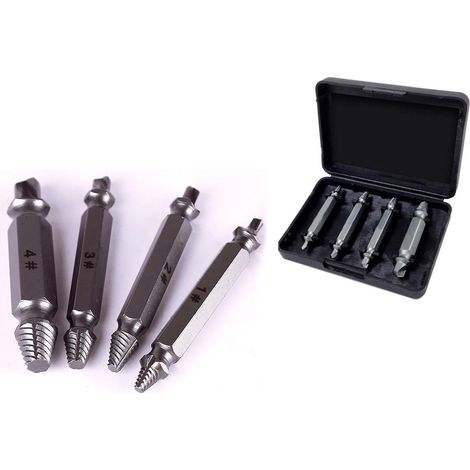 Kit de 4 extractores de tornillos partidos o dañados (Sacatornillos)