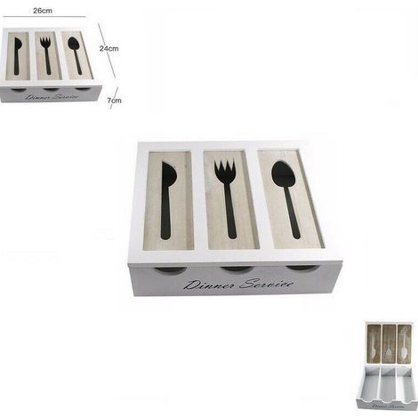 TrAdE Shop Traesio - Portaposate In Legno 3 Scomparti Stoviglie Shabby Chic Arredamento Casa -