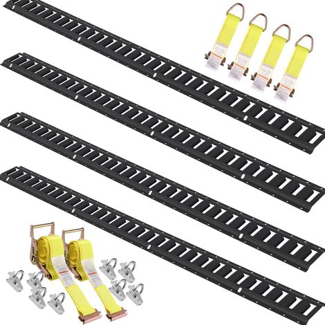 Kit Rails de Fixation E-Track 5' 18 Pièces, 4 Rails Acier + 8 Anneaux + 4 Attaches + 2 Sangles à Cliquet, Charge Max 908 kg (1/5)