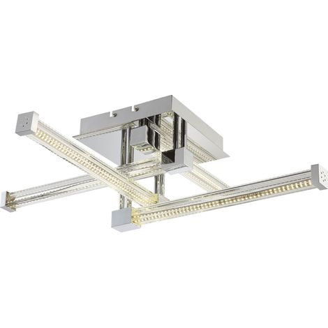Plafoniera in vetro trasparente lampada da soggiorno design cromo, LED 25,6W 2918Lm bianco neutro, LxLxH 69,2x69,2x18,9 cm
