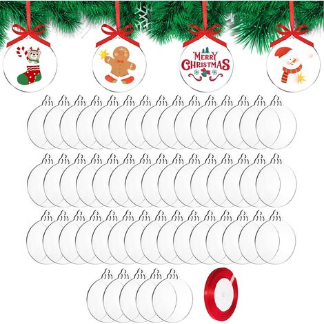 100 Stück klare Weihnachtskugeln aus Acryl mit Band, flache Kugeln zum Basteln, transparente Acrylscheiben als Christbaumschmuck, 7,6 x 7,6 cm (1/5)