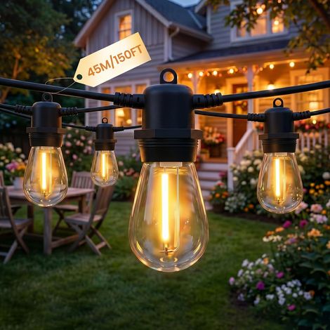 45M Guirlande Guinguette S14 IP65,Ampoules Incassables 2700K (1/5)