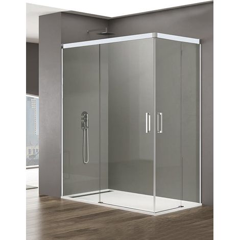 ALLSTONE BASIC Duschkabine 2+2 ohne Bodenprofil 5 Farben 2 Glasarten 6mm in Aluminium Weißes-profil 140x90 cm Transparentes glas (1/4)