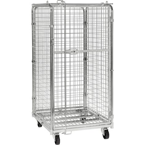 Kongamek Sicherheitscontainer 795x715x1505mm verzinkt mit Gitterboden, 4 Gitterwänden, Tür und Bremse