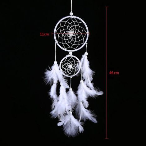 Attrape-rêves Blanc Plumes Perles Bois, Style Indien Carillons Éoliens Pendentif Maison Mur Fenêtre Décoration Cuneary (1/5)