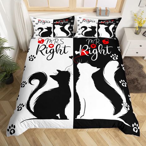 Parure de lit avec housse de couette 135 x 200 cm, motif chat mignon, douce, respirante et blanche, pour enfant garçon et fille (1/5)