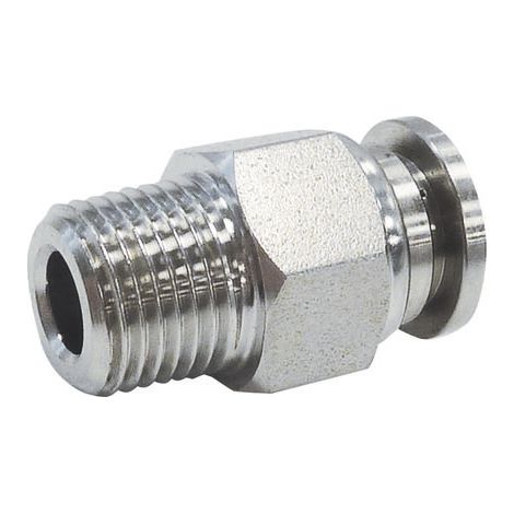 Raccord droit RS PRO, Filetage vers Mâle NPT 1/8 Mâle 6mm en Acier inoxydable 316 ( Prix pour 1 )