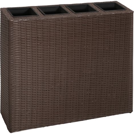 Fioriera rialzata per piante e fiori da giardino con 4 vasi in resina intrecciata marrone 020001153