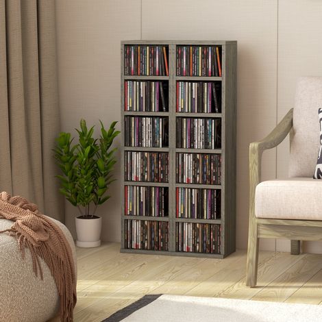 Set di 2 scaffali a colonna, mobiletto porta CD/DVD, 12 scomparti, 21 x 22,5 x 88,5 cm, capacità 204 CD, grigio scuro.