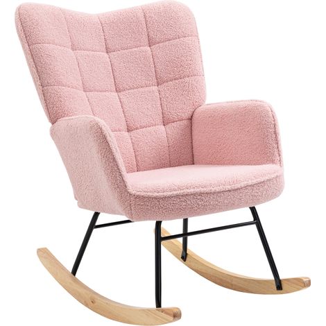 Fauteuil à bascule bouclette, armature acier 71x98x101 cm rose (1/5)
