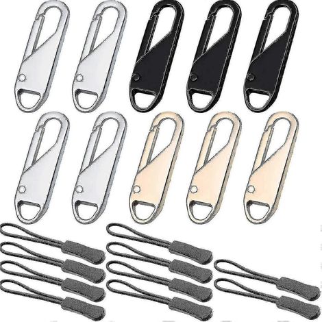 Lot de 10 tirettes de fermeture éclair de rechange en métal, rallonges et poignées de fixation pour fermeture éclair.