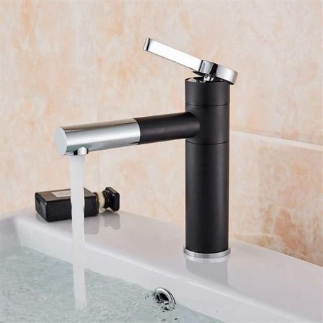 Schlichte und moderne, zylindrische Waschtischarmatur in Schwarz, Mischbatterie – Schwarz-Chrom, 20 cm (1/5)