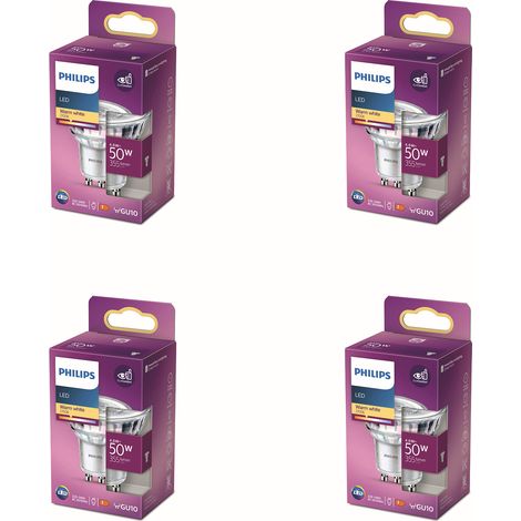 Philips Pack avantagé Spot LED GU10 50W Non dimmable Lumière blanche chaude - 4 pièces (1/2)