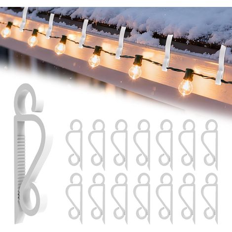 Lot de 60 crochets de gouttière pour guirlande lumineuse, clips de fixation, double support de gouttière, support pour guirlande lumineuse, extérieur blanc (1/5)