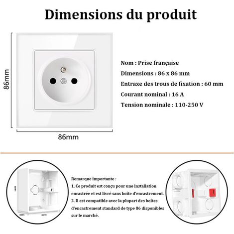 1 pièce Prise Murale 16A 240V avec Interrupteur et LED – Prise Électrique Encastrable Norme Française Blanc