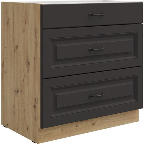 Küchen Unterschrank 80 cm Stilo Grau + Eiche Artisan Vollauszug Soft-Close Küche