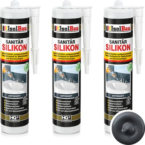 IsolBau Silicone Sanitario Antracite Sanitär Silikon 3 x 300ml (1/5)