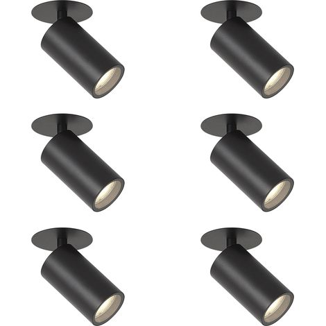 QAZQA Set of 6 Modern Recessed Spotlights Black GU10 50mm IP44 -