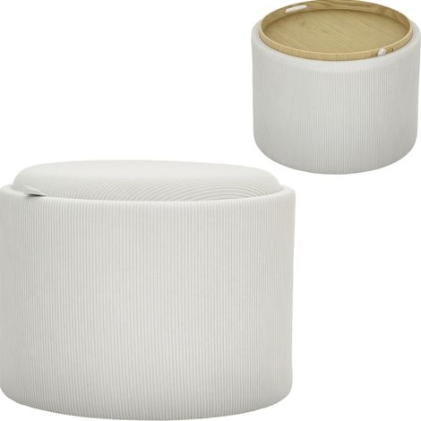 Pouf contenitore rotondo con coperchio reversibile in poliestere 56 x 42 cm crema MODENUIT (1/5)