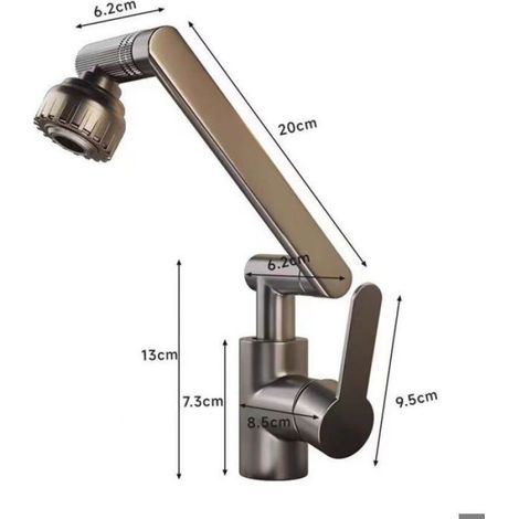 Lot 1 Robinet cuisine Rotation 1080°, 2 modes jet, flexible 60cm, noir, pour évier sous fenêtre (1/5)