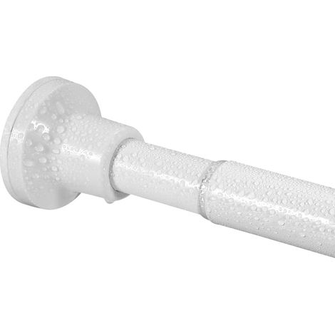 1 Tringle à rideau de douche, sans perçage, réglable 74-134 cm, acier inoxydable, blanche, pour salle de bain