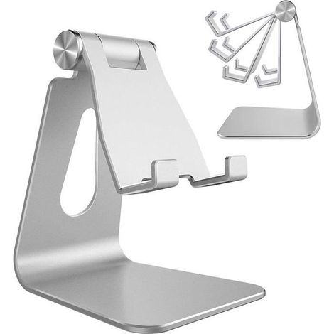 Support téléphone réglable Argenté. Compatible iPhone 6-16/Samsung S9-S10, stabilité optimale. (1/5)