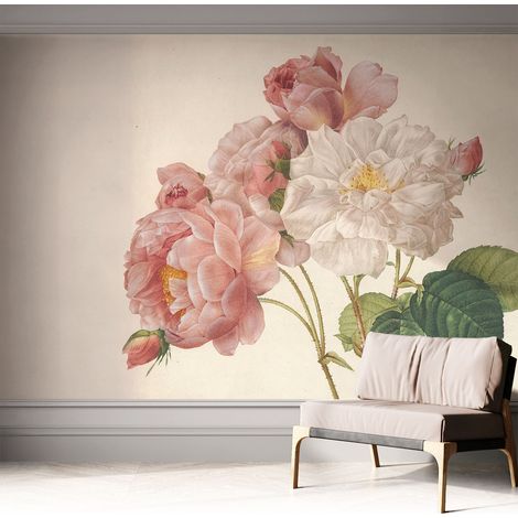 Tapete Selbstklebend - abwaschbar - Tapete mit Motiv - trendige Wanddeko - elegant Fototapete Romantische Rosen 312x219 cm (1/5)