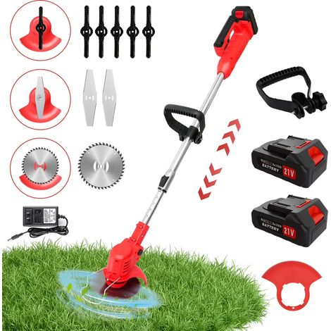 Débroussailleuse à batterie 21V avec 2 batteries 2.0Ah – Moteur 800W – Diamètre de coupe 15cm – Pour jardins et patios (1/5)