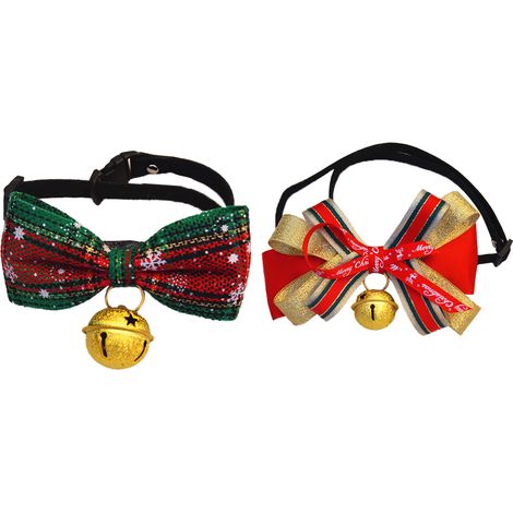 Collier Chat Noël - Avec Nœud Papillon Élastique - Pour Chat et Chiot - Usage Intérieur/Extérieur - 1 Pièce (1/5)
