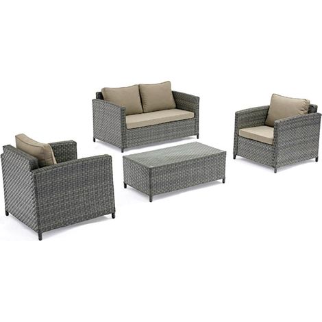 Set Salotto da Giardino Divano 2 Poltrone e Tavolino Kios Grigio (1/2)