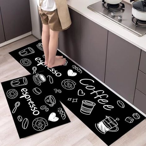 Tapis De Porte Décor Rectangulaire Cuisine Salon Salle De Bain Tapis Antidérapant, Motif 2, Lot de 2, 40 x 60 cm + 40 x 120 cm