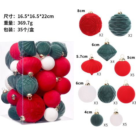 Décorations de Noël, coffret cadeau de 35 boules de Noël floquées de qualité supérieure, pendentif pour sapin de Noël